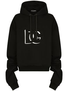 black cotton blend logo print at the chest drawstring hood extra-long sleeves Hoodie Hood, Trendy Shoes Sneakers, Dg Logo, Extra Long Sleeves, Black Activewear, Dolce E Gabbana, Suit Accessories, Oversize Hoodie, Dolce & Gabbana