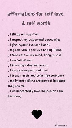 Daily affirmations for self love, self respect, and knowing your worth. We can all be a little more kind to ourselves🩷 Self Love Daily Affirmations, Positive Affirmation Self Love, Self Love Quote Affirmation, Daily Affirmations About Self Love, Daily Affirmations For Self Worth, Morning Affirmations Self Worth, Words Of Confidence, Daily Affirmations For Love, How To Find Self Worth