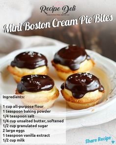 mini boston cream pie bites on a white plate