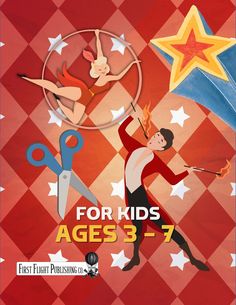 an advertisement for children's ages 3 - 7 with two people holding scissors and a star