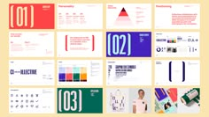 several different types of business cards with numbers and colors on them, including the number one