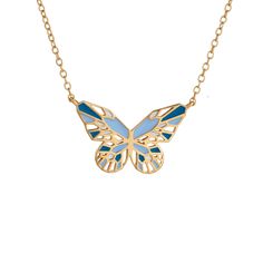 A blue butterfly is perceived as a wish-granter, if you spot one consider yourself very lucky! The Blue Morpho is the most well-known blue specimen. It has iridescent vivid blue wings with black edges and they can be as wide as 8 inches, placing the Blue Morpho among the largest butterfly in the world. This blue butterfly necklace is more on the dainty side though: it is a bit under 1 inch wide and half an inch high. It makes for a perfect everyday necklace that can be layered with other longer Elegant Blue Butterfly Jewelry, Blue Butterfly Jewelry With Butterfly Print, Blue Butterfly Print Jewelry For Gifts, Blue Butterfly Print Jewelry As A Gift, Blue Jewelry With Butterfly Print For Gift, Elegant Blue Necklace With Butterfly Charm, Elegant Blue Butterfly Charm Necklace, Elegant Blue Butterfly Necklace With Charm, Blue Butterfly Necklace For Gifts