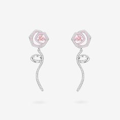 FANCI ME Rose Amour Sterling Silver Long Drop Earrings Pink Main Long Drop Necklace, Heart Stone, Long Drop Earrings, Flower Petal, Necklace Online, Stone Heart, Love Languages, Online Earrings, Drop Necklace