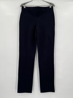 Quince Women's Ultra-Stretch Ponte Straight Leg Pants - New with tags Color: Black Size: Medium Petite - 28" Inseam 67% rayon, 28% nylon, 5% spandex 4-way stretch Wrinkle-resistant Faux front and back pockets Pull-on style with flat elasticized waistband and belt loops Measurements 15.5" Waist, laying flat 17" Hip, laying flat 10.5" Rise 28" Inseam Fitted Straight Pants With Pull-on Style, Straight Leg Leggings For Work, Stretch Full-length Pants For Business Casual, Fitted Straight Leg Elastane Work Pants, Straight Leg Workwear Leggings, Stretch Work Trousers For Business Casual, Stretch Trousers For Business Casual, Stretch Business Casual Work Trousers, Full Length Stretch Workwear Pants