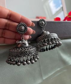 Afghani Big Dangling Jhumka Earrings. Size 3 inches . It has Ghunghroo and they make sound Light weight ( For some people it might be heavy ). Metal Jhumkas For Pierced Ears For Festival, Metal Jhumkas For Festival, Pierced Ears, Traditional Festive Earrings With Bells, Traditional Festive Bell Earrings, Oxidized Jhumkas For Diwali Rituals, Traditional Chandbali Jhumkas With Bells, Diwali Oxidized Finish Jhumkas For Rituals, Handmade Jhumkas For Rituals And Festivals, Bohemian Bell Earrings For Festivals