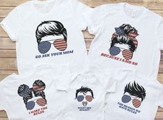 Funny Family 4th of July Shirts are the perfect option for your family this holiday season!  These patriotic shirts can be worn on Memorial Day, Independence Day, and Labor Day to show your patriotism!   Adult Shirt:  These shirts are made with the Bella and Canvas 3001 classic unisex jersey short sleeve tee fits like a well-loved favorite. Soft cotton and quality print make users fall in love with it over and over again. These t-shirts have-ribbed knit collars to bolster shaping. The shoulders Family Matching 4th Of July T-shirt With Graphic Print, Family Matching T-shirts For 4th Of July, Family Matching Short Sleeve T-shirt For 4th Of July, Family Matching Independence Day Graphic T-shirt, White Custom Print Top For Independence Day, 4th Of July Cotton Tops With Custom Print, Family Matching Crew Neck T-shirts For 4th Of July, Family Matching White Tops For 4th Of July, Cotton Tops With Custom Print For 4th Of July