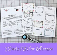 two sheets of paper with the words 2 sheets pf's for reference