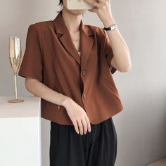 Our Cropped Short Sleeve Blazer is perfect for the on-the-go woman! It’s cute, comfortable, and will make you look like you’ve got your style together. It’s a quick and easy way to add a little pop to your wardrobe. School Shopping Clothes, Blazer Korean Style, Elegant Office, Fashion Attire