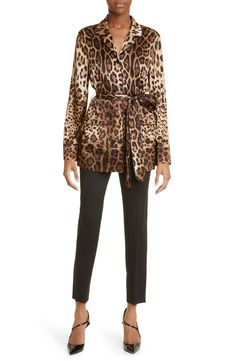 Dolce&Gabbana’s iconic leopard print makes a fierce statement on a fluid satin blouse sewn from stretch-hinted Italian silk. 29 1/2" length (size 40 IT) Notch collar Long sleeves 93% silk, 7% spandex Dry clean Made in Italy Women's Designer Clothing Fitted Leopard Print Blouse For Work, Blouse Nordstrom, Notch Collar, Satin Blouse, Designer Outfits Woman, Light Brown, Print Making, Leopard Print, Designer Clothing