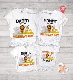 "Safari Birthday Shirt, Jungle Birthday Outfit, Animal Lovers Shirt, Matching Family Zoo Birthday Shirt, Custom Birthday Outfit Note: Please add each shirts to your cart individually and place one order. HOW TO ORDER T-SHIRT Important Note: Women V-Neck shirts are relax fitted but, Unisex Shirts run true unisex sizes. 1-) Please, Check and Review all Photos. 2-) Select Your T-Shirt Style and Size. Please note the long sleeve options are at the bottom of the drop down menu. 3-) Select Your Produc Short Sleeve Tops With Character Print For Birthday Gift, White Character Print Top For Birthday Gift, Cotton T-shirt With Character Print For Birthday Gift, Cotton Cartoon Print Shirt For Birthday, White Cartoon Print Top As Birthday Gift, Fun Cotton Birthday Shirt, Family Matching Shirt With Cartoon Print For Birthday, Family Matching Shirt With Character Print For Birthday, Family Matching Tops With Cartoon Print For Birthday