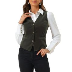 This waistcoat is a professional & distinguished uniform piece, it can be worn buttoned for formal occasions, or left undone for a casual look depending on your venue requirement. Very chic and elegant. Suitable for steampunk-themed, rock party, Halloween, fashion show, casual, costume, etc. I believe you'll be quite happy with the beautiful design and high quality. Measurement (in inches) International Size----------Chest Girth----------Waist Girth----------Shoulder Width----------Length XS---- Semi-formal Fall Blazer With Vest, Winter Workwear Vest With Buttons, Lapel Collar Vest With Buttons For Workwear, Fitted Button Closure Office Vest, Business Vest With Button Closure For Fall, Fitted Vest With Button Closure For Office, Business Vest With Buttons For Fall, Fall Business Vest With Button Closure, Fitted Office Vest With Button Closure