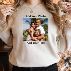 Custom Photo Sweatshirt with Your Custom Text, Family Photo Sweatshirt, Custom Sweatshirt With Photo, Custom Photo Sweatshirt, Make Your Own Sweatshirt, Picture Sweatshirt 🌟 **Welcome to KorkulookDesign 🌟 **Product Details Our sweatshirts offer both durability and comfort, featuring premium materials and reinforced with double-needle stitching. - Unisex sizing for a relaxed fit - Cozy blend of 50% cotton and 50% polyester - Reinforced with double-needle stitching for added durability Our sweatshirts boast vibrant and long-lasting designs thanks to DTF (Direct to Film) printing technology. **How to Order 📸 Explore our product photos for all available options. 🎨 Select your size and color from the dropdown menus. ✍️ Personalize with your chosen text color. 🔢 Specify the quantity you nee Make Your Own Sweatshirt, Custom Sweatshirts, Product Photos, Family Photo, Text Color, Custom Photo, Family Photos, Make Your Own, Gender Neutral