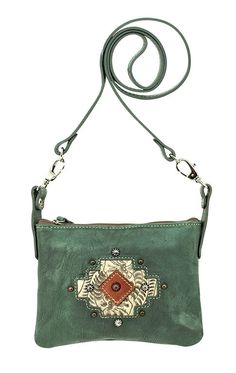 Crossbody/Hip bag with detachable shoulder strap. Hand tooled genuine leather. Front of the bag has a zipper pocket. Back of the bag has a slip pocket. Inside has an open pouch. Push snaps on each side of the strap allow this bag to be worn as a crossbody or on belt loops as a hip bag. Every American West product is hand tooled from hand dyed 100% leather cowhide. This adds to the beauty and individual variations to make your American West product truly unique. Exterior: Hand-stained leather. In Turquoise Crossbody Bag With Adjustable Strap, Turquoise Bags With Zipper Closure For Everyday Use, Turquoise Hand Tooled Rectangular Shoulder Bag, Turquoise Leather Shoulder Bag, Leather Shoulder Bag In Turquoise For Everyday Use, Turquoise Crossbody Shoulder Bag With Removable Pouch, Turquoise Everyday Pouch Shoulder Bag, Hand Tooled Turquoise Shoulder Bag For Everyday Use, Hand Tooled Turquoise Bag For Everyday Use