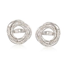 Ross-Simons - .10 ct. t. w. Diamond Swirl Earring Jackets in Sterling Silver. An RS exclusive. Give your studs a new image with a pair of iconic earring jackets, twinkling with .10 ct. t. w. diamonds. Jackets accommodate up to 8mm round stud earrings or a 3.00-4.00 ct. t. w. set of round diamond studs, sold separately. Finely crafted in polished sterling silver. Diamond earring jackets. Diamond birthstones are the perfect gift for April birthdays. Diamond Earring Jackets, April Birthday, Diamond Birthstone, Earring Jackets, Swirl Earrings, Fine Jewelery, Diamond Earring, Round Stud Earrings, Diamond Studs