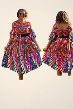 Colorful Ankara dress made from authentic African fabric! Beautiful sleeves and fit and flare style make this dress unique and fun. *️⃣ MEASUREMENT GUIDE: See inserted pics We are happy to answer any questions regarding measurements and styles before purchase. Note - the customer is responsible for including their measurements or selecting the correct measurements. Where no customer measurements are included, we will use the listed measurements with the size selection. ❇️ For Custom Sizes- Please contact us with your measurements, before ordering, thanks! 📦 SHIPPING: Worldwide 🔸Please allow 1-7 days for processing 🔸Shipping Method, 2-5 days USPS First Class (domestic) 🔸International-6-10 days 🔸Expedited shipping available at checkout 🔸You will be emailed tracking info after the order V-neck Dress With Colorful Pattern For Party, Fitted Multicolor Sundress Midi Dress, Knee-length Multicolor Print Dress For Vacation, Multicolor Print Knee-length Dress For Vacation, Knee-length Multicolor Print Vacation Dress, Multicolor Print Knee-length Vacation Dress, Multicolor Knee-length Midi Dress For Party, Multicolor Vibrant Print Knee-length Mini Dress, Multicolor Knee-length Sundress