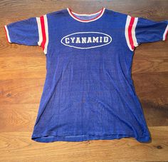 1970's baseball tee.  Retro stripe rib collar, cuff and armpit.  Rayon/poly blend.  Men's small or fierce medium.  Women's medium.  I think this is a baseball/softball company shirt from American Cyanamid.  Huge Fortune 500 company in 70's/80's that made lots of lovely chemicals and fertilizers.  Amazing condition Female Tshirt, Baseball Tshirt, Fortune 500, Company Shirts, Retro Stripes, Baseball Softball, Retro Tshirt, Athletic Wear, Teen Girls