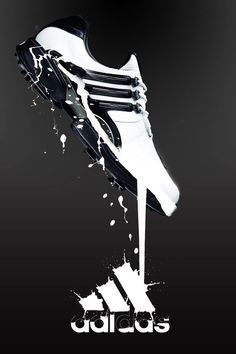 an advertisement for adidas shoes with splashing white and black paint on the bottom