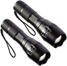 two black flashlights sitting next to each other