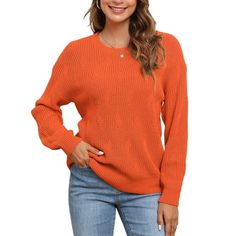 This versatile piece sweater by Uvplove is so essential! With its unbelievably soft and lightweight material, relaxed fit, batwing sleeves, and touch of elegance it adds to any outfit, it is sure to become a closet favorite in no time! The comfortable fabric ensures you stay cozy on any chilly day, whether it's fall or winter. Fall and cold weather clothing doesn't have to be basic. This Uvplove Sweater features a perfect relaxed fit that complements jeans, leggings, or boots for the ultimate st Casual Orange Winter Sweater, Trendy Orange Sweater For Layering, Orange Ribbed Winter Sweater, Trendy Orange Soft Knit Sweater, Cozy Plain Sweater For Fall, Solid Plain Sweater For Fall, Basic Plain Sweater For Fall, Trendy Plain Solid Sweater, Orange Soft Knit Long Sleeve Sweater