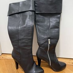 Never Worn Black Leather Over The Knee Boots By Michael Kors. Size 9 1/2 Silver Zipper To Get Them On And Off With Ease. Can Be Worn Slouched Or Otk Approx 3/4 To An Inch Platform. 5” Heel Michael Kors Elegant Leather Boots, Elegant Michael Kors Leather Boots, Michael Kors Black Leather Boots, Elegant Michael Kors Workwear Boots, Michael Kors Leather Boots With Pointed Toe, Michael Kors Pointed Toe Leather Boots, Michael Kors High Heel Boots, Chic Michael Kors High Heel Boots, Michael Kors Chic High Heel Boots