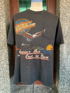 Vintage 80s Harley Davidson American Cycle Pocket T shirt item condition : pre owned (used ) Condition : please see picture Size in tag : L  tag  : jerzees measurement chest (Pit to pit ) 21" Length 26.5 " shipping : world wide Standard shipping : 14 - 30 days Express : 5-10 days I can do bundle/combined shipping add USD 5 shipping for each additional items 90s Tees Vintage, Vintage T-shirt, Harley Davidson Fashion, Vintage Harley Davidson Shirt, Harley Davidson Artwork, Good Fits, Apparel Design Inspiration, Pocket T Shirt, Vintage Tee Shirts