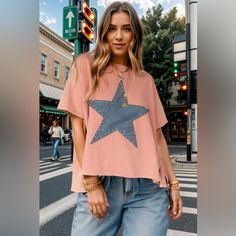 Features: Studded Sheer: Opaque Stretch: No Stretch Material Composition: 95% Cotton, 5% Elastane Care Instructions: Machine Wash Cold. Tumble Dry Low. Imported Pink Tye Dye, Scoop Neck Tank Top, Floral Tee, Clothing Design, Velvet Tops, Star Shirt, Floral Stripe, Lululemon Women, Pink Fashion