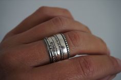 "This set of rings is made from sterling silver , polished to high shine.  Perfect for stacking with other rings.  Please leave the ring size needed at the checkout \"Notes to Seller\"  Thank you for choosing hand made  😊 Ette" Stacked Sterling Silver Rings, Silver Stacked Midi Rings As A Gift, Unique Stackable Sterling Silver Midi Rings, Everyday Silver Stacked Rings, Everyday Stacked Silver Rings, Stacked Sterling Silver Rings In Silver, Adjustable Stacked Silver Rings, Silver Stacked Promise Ring, Everyday Handmade Silver Stackable Rings