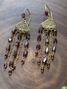 Garnet Gemstone Drop Earrings, Bohemian Burgundy Jewelry As Gift, Bohemian Burgundy Jewelry Gift, Burgundy Dangle Earrings, Handmade Burgundy Earrings For Gift, Red Garnet Dangle Earrings, Garnet Drop Earrings As Gift, Garnet Drop Earrings With Ear Wire, Garnet Drop Earrings With Matching Set