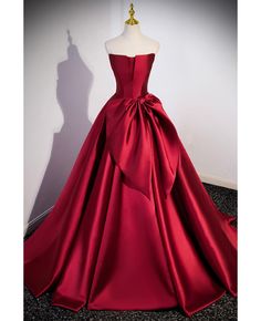 Get 10% off now! Buy strapless long satin red evening formal gown with bow for woman at cheap price online. Free stable shipping and pro custom service since 2009. Floor-length Satin Ball Gown With Sweep Train, Evening Ball Gown With Satin Finish For Prom, Evening Satin Ball Gown For Prom Season, Evening Satin Finish Ball Gown For Prom, Strapless Satin Ball Gown For Parties, Floor-length Satin Ball Gown For Prom, Floor-length Satin Ball Gown For Banquet, Elegant Red Strapless Ball Gown, Formal Satin Ball Gown With Satin Finish