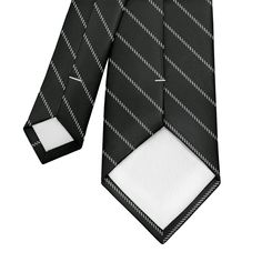 We've imitated the look of a common suiting fabric, pinstripe, which was once used by banks in London to identify their employees. Classic Striped Suit And Tie Accessories For Business, Classic Pinstripe Ties For Formal Occasions, Classic Pinstripe Formal Ties, Classic Ties With Vertical Stripes, Striped Ties For Workwear, Classic Black Suit And Tie Accessories For Business, Classic Black Suit And Tie Accessories For Business Meetings, Fitted Pinstripe Ties For Business, Striped Suit And Tie Accessories For Work