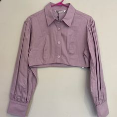 Zara Medium Button Down Cropped Top Spring Cropped Blouse With Button Cuffs, Cropped Fall Shirt With Button Closure, Chic Purple Top With Button Cuffs, Cropped Top With Button Closure For Office, Chic Cropped Shirt With Button Closure, Chic Cropped Shirt By Zara, Chic Purple Buttoned Blouse, Chic Purple Blouse With Buttons, Zara Fitted Shirt With Buttons