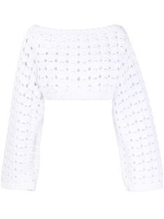 cloud white cotton cropped ribbed detailing open knit round neck long sleeves Jojo Fashion, White Knit Sweater, Versace Outfit, City Dress, Cloud White, Rachel Comey, Summer Beach Wear, Open Knit, Ballet Flat Shoes