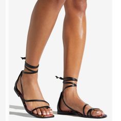 Shoedazzle Rochel Lace Up Sandal Size 9.5 Black Lace-up Sandals With Adjustable Strap, Black Strap Lace-up Sandals For Summer, Black Lace-up Sandals With Adjustable Strap For Spring, Black Strap Sandals For Vacation, Black Ankle Tie Lace-up Sandals For Vacation, Black Lace-up Sandals For Beach, Black Lace-up Sandals For Beach In Spring, Black Lace-up Sandals With Strap For Spring, Black Flat Lace-up Beach Sandals