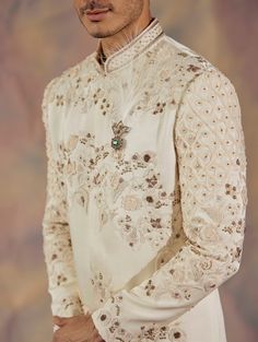 Jatin Malik, Embroidered Sherwani, Applique Flowers, Indian Wedding Outfits, Kurta Designs, Sherwani, Churidar, Bridal Jewelry Sets, Floral Motifs