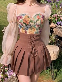 Look Gatsby, Blouse Y2k, Y2k Crop Top, 2 Piece Dress, Cottagecore Outfits, Corset Tops, Vintage Corset, Cottagecore Dress, Fashion Suits