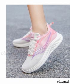 Olivia Mark - Ultra-Light, Carbon-Plated Running Shoes with Soft Sole for Enhanced Rebound, Slip Resistance, and Breathability - Ideal for Sports and Casual Wear Mesh Shoes, Hollow Design, Beach Wears, Rubber Heels, Platform Shoes, Light Purple, Running Shoes, Casual Wear, Active Wear