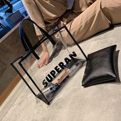 Buy Black PVC Clear Tote Bag Summer Beach Bag Worldwide Free shipping and return, color: Black , material: PVC Tote Bag Summer, Clear Beaches, Summer Beach Bag, Message Bag, Clear Handbags, Clear Tote Bags, Party Handbags, Jelly Bag, Black Pvc