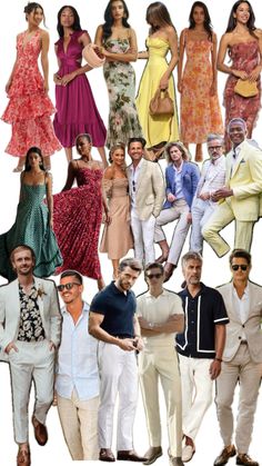 a collage of men and women dressed in different styles of clothing, including dresses