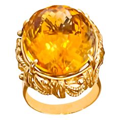 Approximately 20 Carat Natural Oval Citrine Cocktail Ring in 14 Karat Yellow Gold, Estate This is a ring which has a approximately 20 carat of high quality Citrine stone. The stone is 21X17 MM Color and clarity is very nice. No diamonds , no bling , just simple and solid make 14 K Yellow gold 11.8 grams with stone Ring size 6.5 and can be altered to any size Very nice vintage , gold design around the stone. Its very hard to capture the true color and luster of the stone, I have tried to add pict Luxury Round Yellow Gemstones, Luxury Yellow Round Gemstones, Luxury Faceted Yellow Ring, Luxury Oval Yellow Gold Topaz Ring, Luxury Yellow Gold Oval Topaz Ring, Luxury Yellow Oval Sapphire Ring, Formal Oval Yellow Topaz Ring, Formal Yellow Oval Topaz Ring, Luxury Yellow Oval Rings