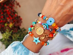 Summer Bracelets Combination ,evil Eye Shell Bracelet,protection Eye ,good Vibes,semiprecious,starfish Bracelets, Gift for Her,birthday - Etsy Egypt Summer Catch, Summer Jewelry Trends, Protection Eye, Starfish Bracelet, Summer Bracelets, Gift For Her Birthday, Shell Bracelet, Starfish, Evil Eye