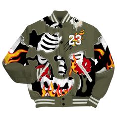 Brand Dunkare Travis Scott Low OG Medium Olive 1s Shirt Skeleton Smile Flame Drip All Over Print Baseball Varsity Jacket Travis Scott Low, Varsity Jacket Men, Baseball Varsity Jacket, Travis Scott, All Over Print, Varsity Jacket, Skeleton, Mens Jackets, Nice Dresses