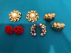 4 Pair of Vintage Clip On Earring Lot, 1950 to 1970 Earring Lot, Wearable Vintage Earrings, AB Rhinestone Earrings, Pearl Earrings. Red Beaded Flowers all measure from 1"  to 1 1/2", Clip On Backs, good condition, not missing any stones or beads, all in good condition Downsizing my favorites, I am happy to combine shipping Vintage Red Jewelry With Rhinestones, Vintage Red Clip-on Earrings For Anniversary, Red Vintage Clip-on Earrings For Anniversary, Vintage Red Rhinestone Jewelry, Red Bead Earrings, Czech Glass Jewelry, Clip On Earring, Faux Pearl Earrings, Turquoise Glass