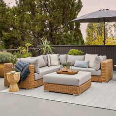 Capra Wicker & Beach Sand Fabric Outdoor Corner Sectional | Article Outdoor Pergola Ideas, Beginning Gardening, Outdoor Design Ideas, Comfy Sectional, Cottage Porch, Gardening Projects, Outdoor Sitting Area, Stamped Concrete Patio, Backyard Furniture