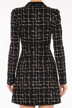 Giambattista Valli tweed check long sleeve dress in black white.Dry CleanMade in Italy White Tweed Dress, Black And White Tweed, All American Girl, Marissa Collections, White Tweed, Pre Fall Collection, Casual Evening, Scarf Headband, Swim Skirt