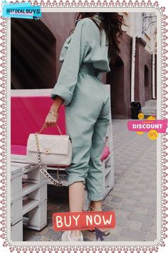 Lapel Zipper Elastic Waist Jumpsuit Trendy Long Sleeve Jumpsuits And Rompers With Pockets, Long Sleeve Solid Color Jumpsuit For Spring, Spring Long Sleeve Solid Color Jumpsuits And Rompers, Casual Party Jumpsuits And Rompers With Pockets, Trendy Winter Workwear Jumpsuits And Rompers, Trendy Green Jumpsuits And Rompers For Fall, Chic Fall Jumpsuits And Rompers With Pockets, Chic Jumpsuits And Rompers With Pockets For Fall, Fall Party Jumpsuits And Rompers With Pockets