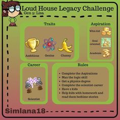 an info sheet with the words loud house legacy challenge and other things to do on it