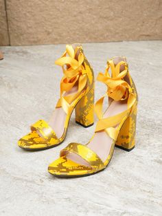 Elevate your look with our stylish Roman style party sandals. Featuring a chunky heel and ribbon detail, these sandals will add a touch of sophistication to any outfit. Perfect for special occasions, you'll feel confident and stylish all night long. Color : Yellow Style : Fashionable Toe : Open Toe Strap Type : Strappy Heels : Chunky Heel Height : High Heel Upper Material : PU Leather Lining Material : PU Leather Insole Material : PU Leather Outsole Material : PVC Heels Chunky Heel, Heels Chunky, Yellow Style, Roman Style, Roman Fashion, Style Party, Yellow Fashion, Elevate Your Look, Chunky Heel