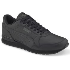 The timeless, legendary design of the ST Runner gets an update, with subtle tweaks to the upper and heel clip breathing a breath of fresh air into this trainer’s classic style..Synthetic leather upper.Lace up closure.CMEVA midsole.Rubber outsole.SKU: 38485511.Color: Black.Feature: Comfort Technology.Material: Faux Leather.Style: Lace Up Leather Running Shoes For Light Sports, Low-top Walking Shoes With Studded Rubber Outsoles For Jogging, Dynamic Leather Running Shoes For Sports, Leather Running Shoes With Branded Insole For Jogging, Classic Sneakers With Vented Sides And Round Toe, Dynamic Leather Lace-up Running Shoes, Classic Sports Sneakers With Vented Sides, Leather Walking Shoes With Boost Midsole In Athleisure Style, Leather Walking Shoes With Boost Midsole For Sports