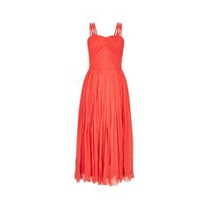 This is mid to late1980s midi dress by Louis Feraud is perfect for an occasion or summer party. It has a fitted ruched bodice and a sweetheart neckline, with lovely pleated shaping to the bust area, finished off with triple spaghetti straps to either side. The dress fastens down the side with the original zipper which blends seamlessly into the silk chiffon fabric - a beautiful bright coral orange colour. The gathered skirt flows out from the waist, and the heavy pleats and crepe material give i Spring Midi Dress With Pleated Bodice For Wedding Guest, Spring Wedding Guest Midi Dress With Pleated Bodice, Summer Chiffon Maxi Dress With Sweetheart Neckline, Cocktail Dress With Pleated Bodice And Spaghetti Straps, Spring Tea-length Ruched Dress, Summer Midi Dress With Ruched Fitted Bodice, Elegant Summer Midi Dress With Ruched Bodice, Formal Midi Dress With Pleated Bodice And Spaghetti Straps, Summer Midi Dress With Sweetheart Neckline And Lining