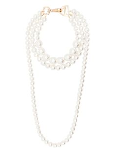 white/gold-tone polished finish faux-pearl embellishment multi-chain design layered design lobster claw fastening Formal Multi-strand Pearl Necklace With Charm, Elegant White Pearl Layered Necklace, White Multi-strand Pearl Necklace For Formal Occasions, White Elegant Multi-strand Layered Necklace, Elegant White Multi-strand Layered Necklace, Elegant Multi-strand Pearl Layered Necklace, Chic Pearl White Necklaces, Elegant Pearl Layered Necklace With Pearl Chain, Elegant Layered Pearl Necklace